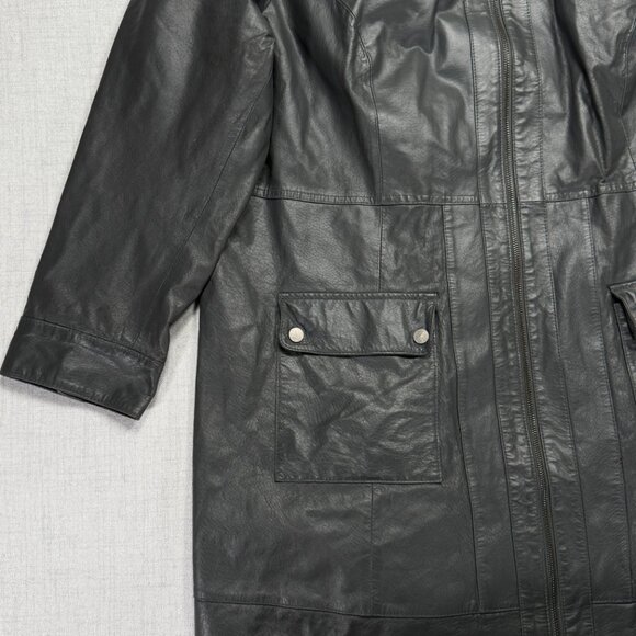 Vintage Jessica London Leather Jacket Black Long Zip Front Plus Size 22 - Picture 6 of 13